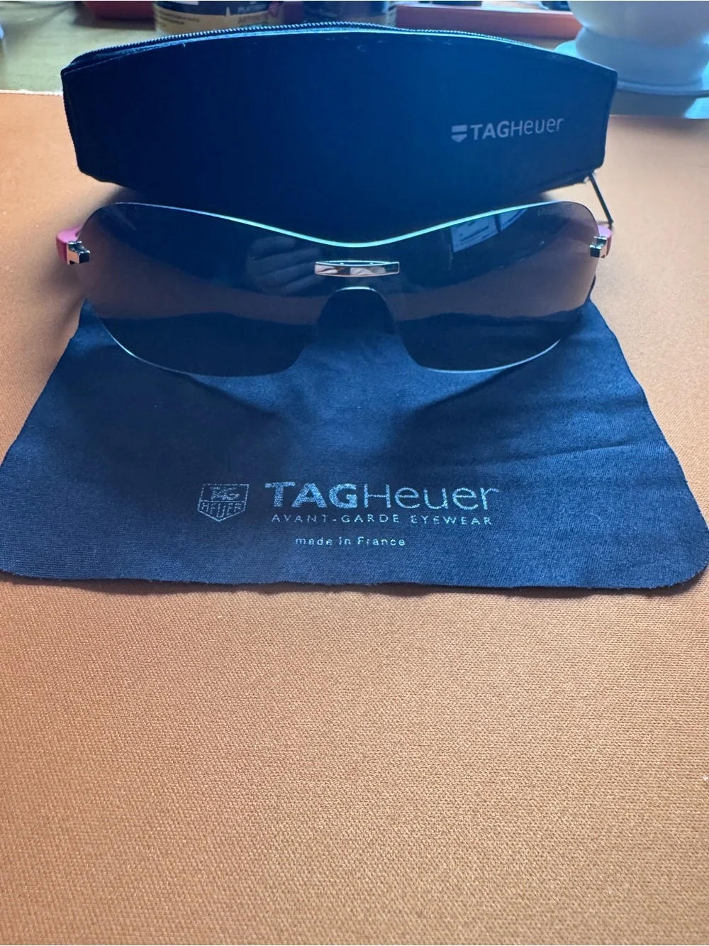 Tag Heuer Black Shield Sunglasses with red Temple Accents